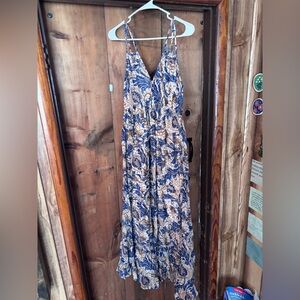 Chelsea & Violet Blue and Tan Paisley Maxi Dress